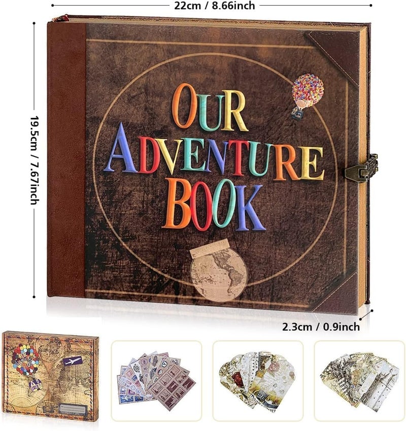 Let the Adventure Begin Adventure Book 148-Page DIY Handmade Scrapbook with Retro-Style Embossed Letter Cover - Perfect Travel Diary & Memory Album for Couples,Inspired by the 'Up' Saga,Ideal for Anniversaries & Weddings - Image 2